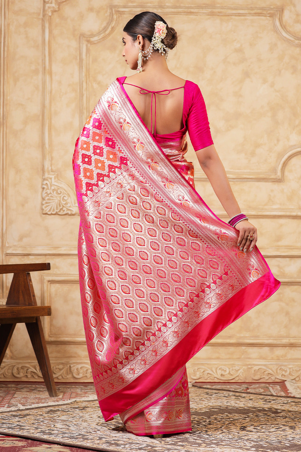 Fuchsia Pink Color Banarasi Silk Saree