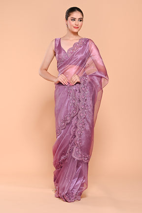 Mauve Color Organza Tissue Saree