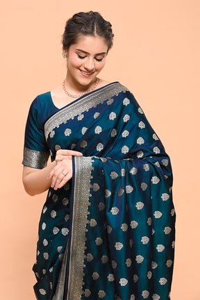 Peacock Blue Color Woven Banarasi Silk Saree