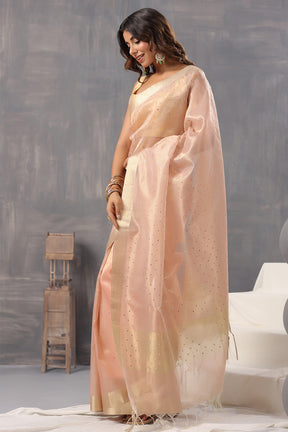 Dusty Peach Color Kota Silk Mirror Embroidered Saree