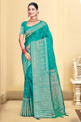 Topaz Color Zari Woven Silk Saree