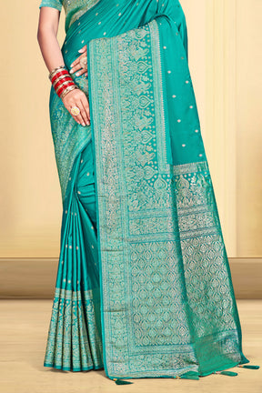 Topaz Color Zari Woven Silk Saree