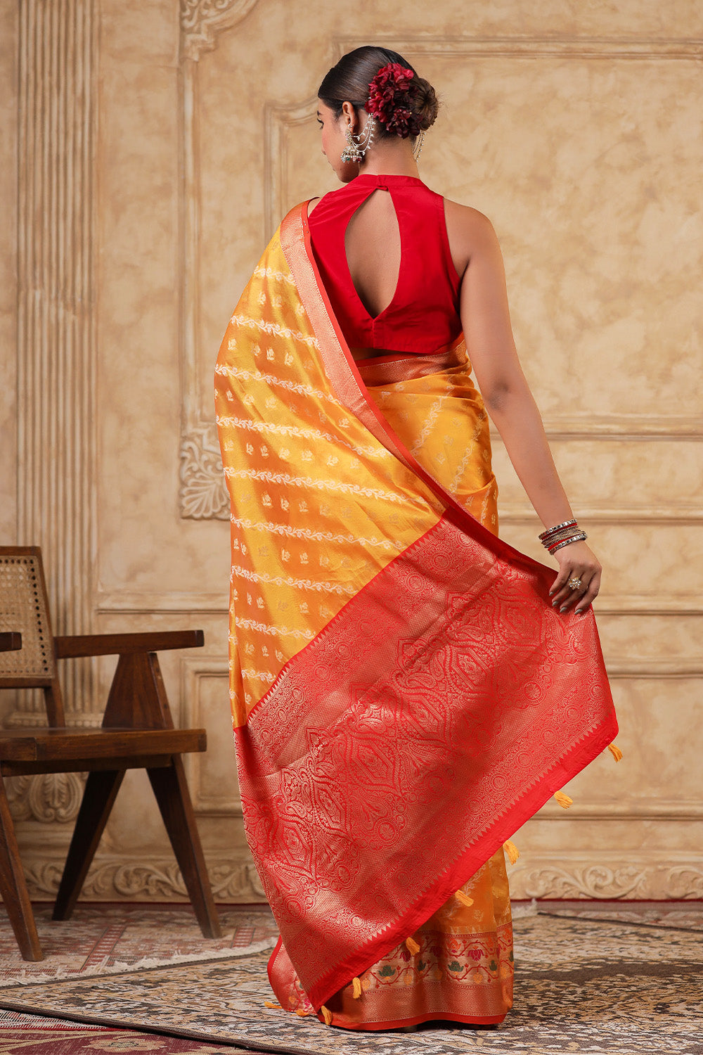 Mustard Color Organza Cotton Woven Saree