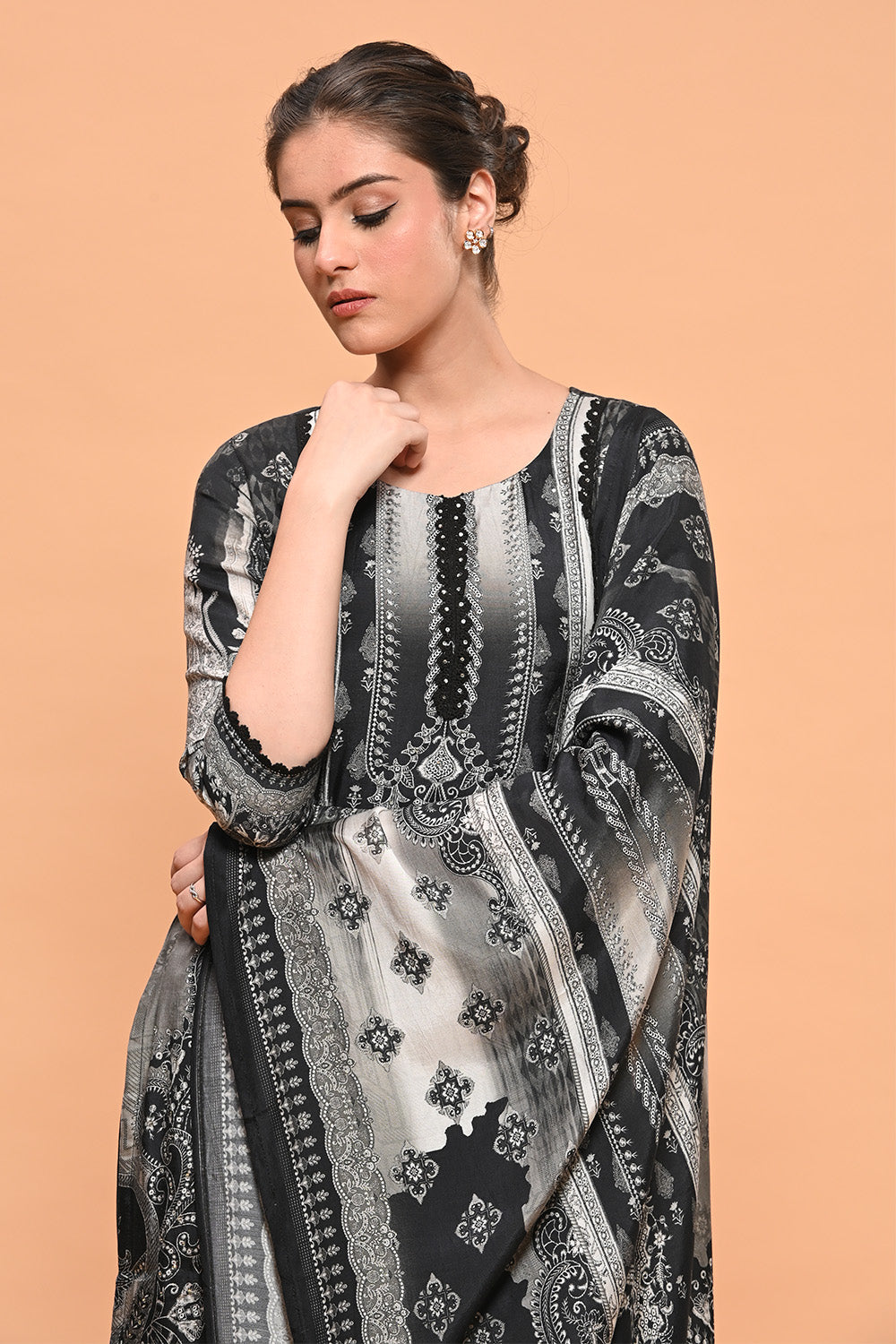 Black Color Muslin Printed Suit