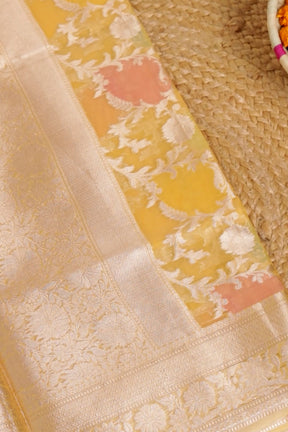 Yellow Color Organza Cotton Golden Zari Woven Saree