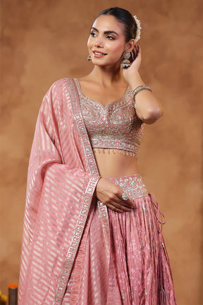 Pink Color Tissue Silk Embroidered Lehenga