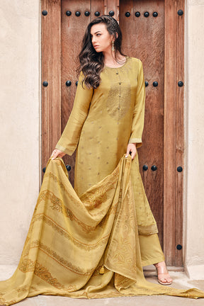 Mustard Color Crepe Silk Woven Unstitched Suit Fabric