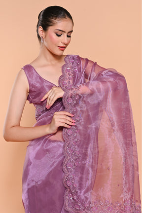 Mauve Color Organza Tissue Saree