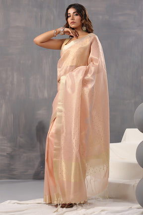 Dusty Peach Color Kota Silk Mirror Embroidered Saree