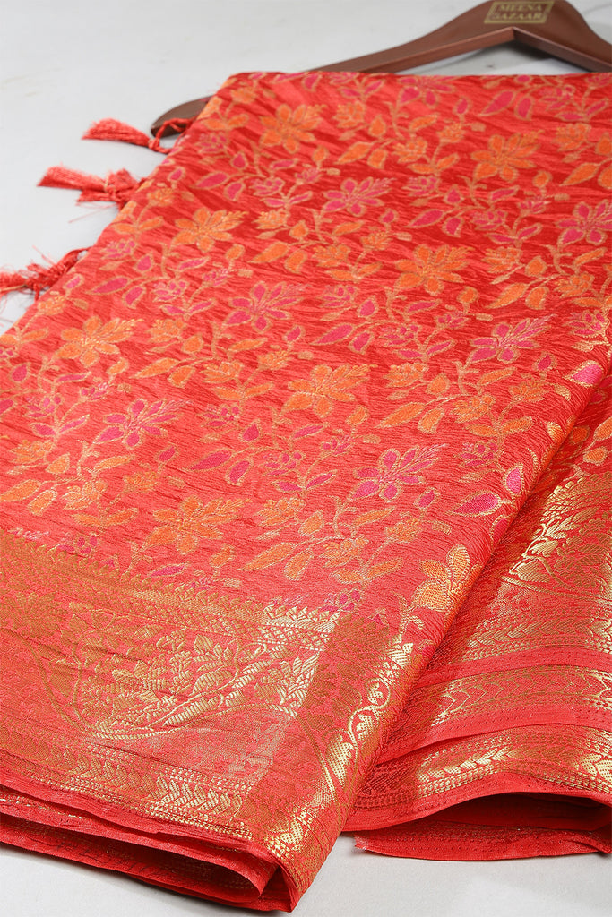 Red Color Tussar Woven Silk Saree