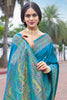 Turquoise Color Pathani Work Silk Saree