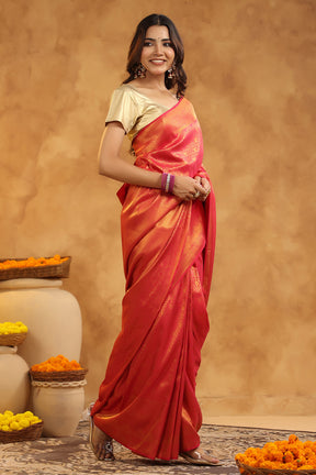 Deep Carmine Pink Color Silk Zari Woven Saree