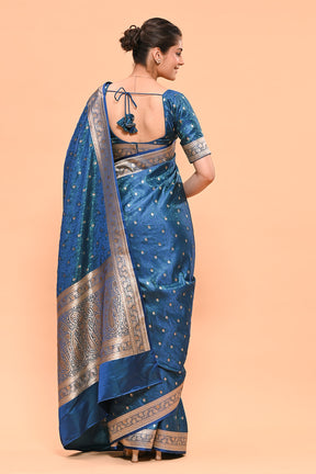 Navy & Green Color Banarasi Silk Woven Saree