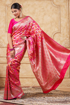 Fuchsia Pink Color Banarasi Silk Saree