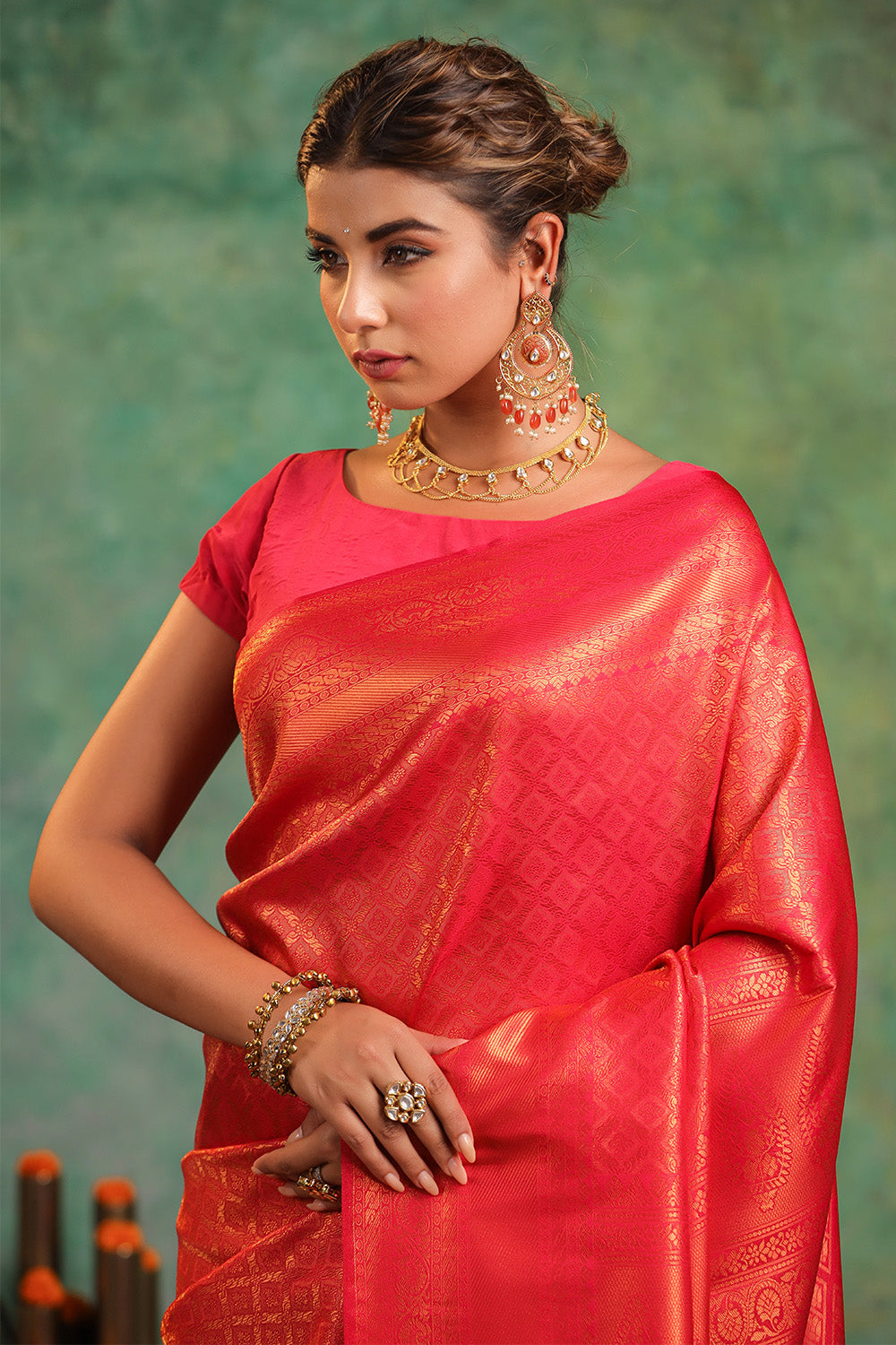 Deep Carmine Pink Colour Silk Zari Woven Saree