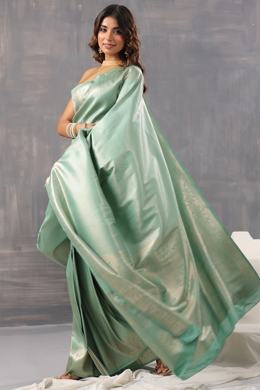 Sea Green Color Silk Woven Saree