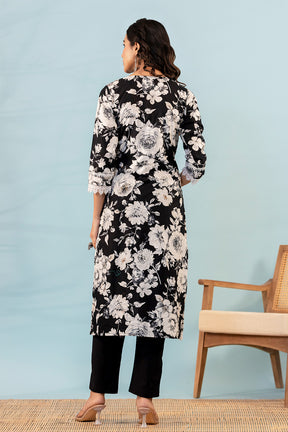 Black Color Cotton Floral Printed Suit Set