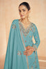 Turquoise Color Crepe Silk Resham Embroidered Suit With Palazzo