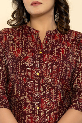 Maroon Color Printed Muslin Kurta