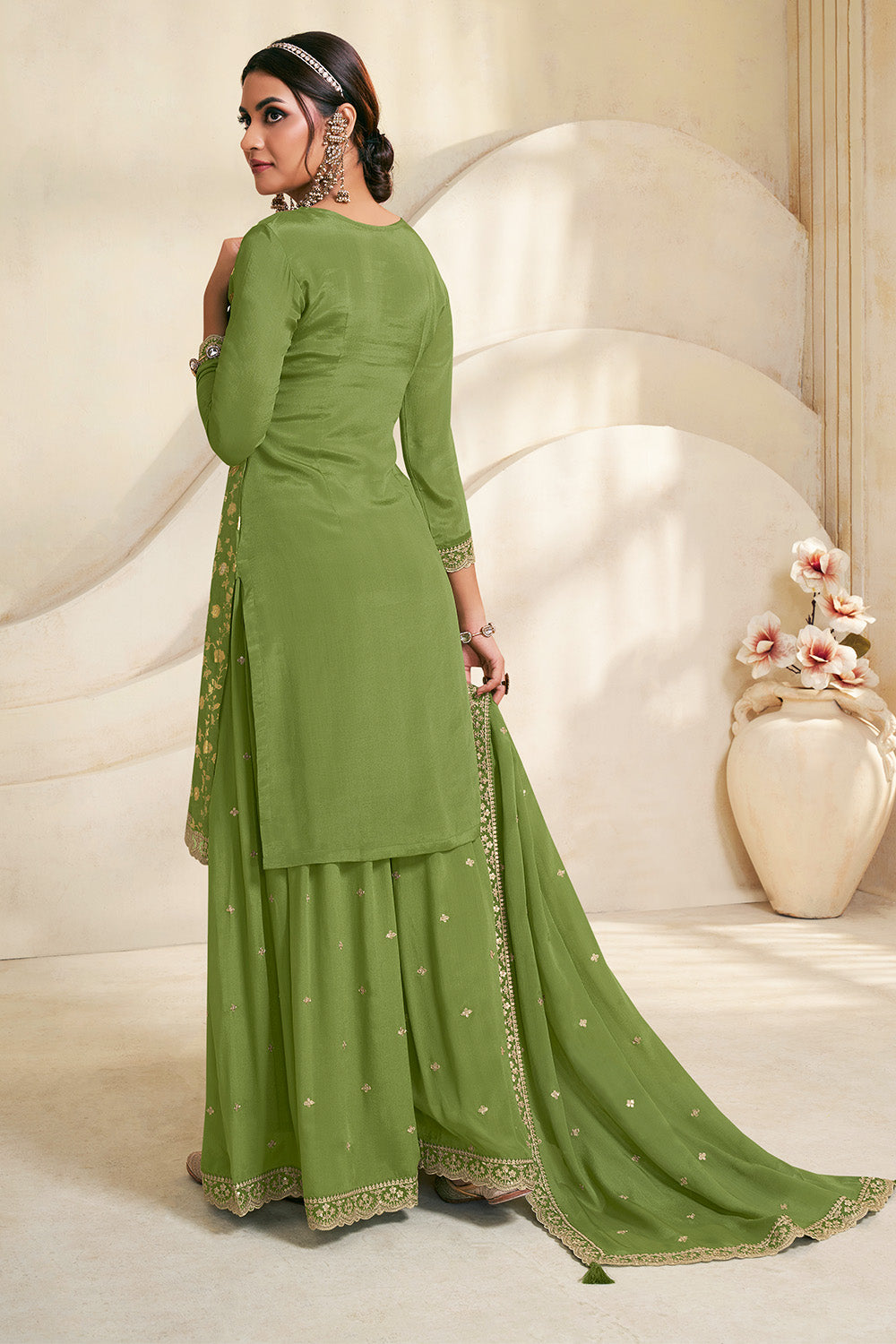 Green Color Crepe Woven Suit With Sharara