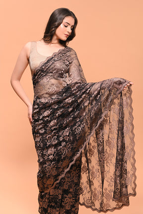 Black & Golden Net Emboridered And Swarovski worked Saree