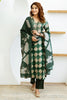 Green & Beige Color Muslin Checks Printed Suit