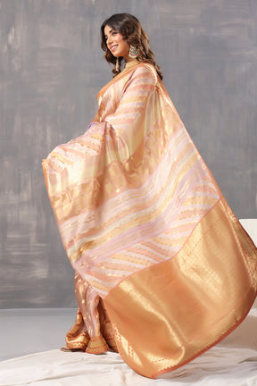 Peach & Beige Color Crepe Silk Woven Saree