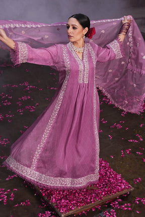 Mauve Color Chanderi Embroidered Anarkali Suit