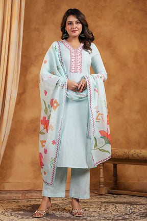 Light Blue Color Cotton Straight Suit