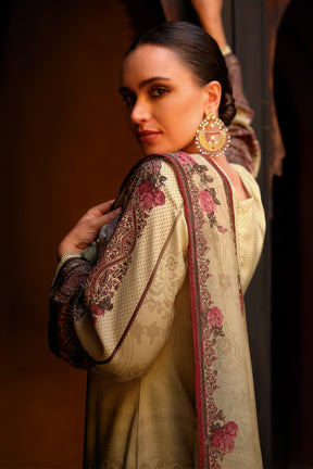 Cream Color Spun Printed & Embroidered Unstitched Suit