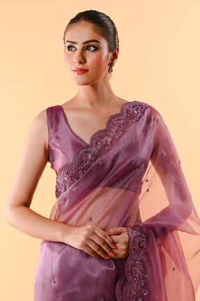 Mauve Color Organza Tissue Saree