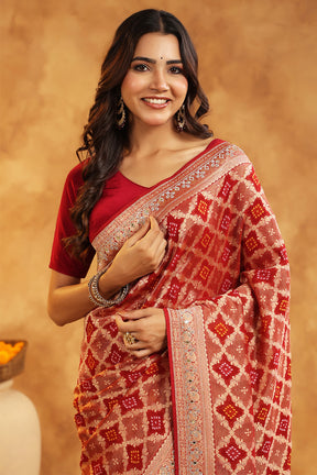 Maroon Color Khhadi Georgette Woven Saree