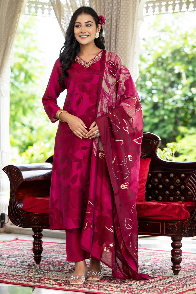 Paprika Color Muslin Printed Straight Suit