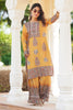 Mustard Color Crepe Neck Embroidered & Printed Suit With Palazzo