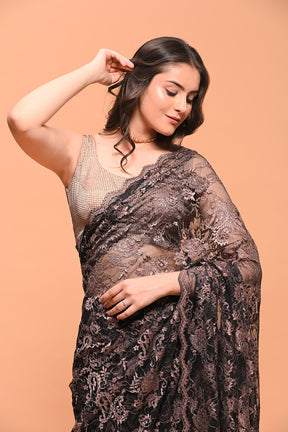 Black & Golden Net Emboridered And Swarovski worked Saree