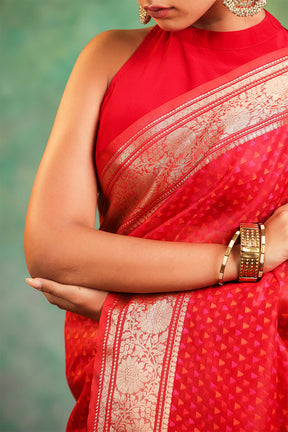 Red Color Woven Organza Silk Saree