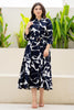 Navy Blue Color Rayon Printed Peonies Dress