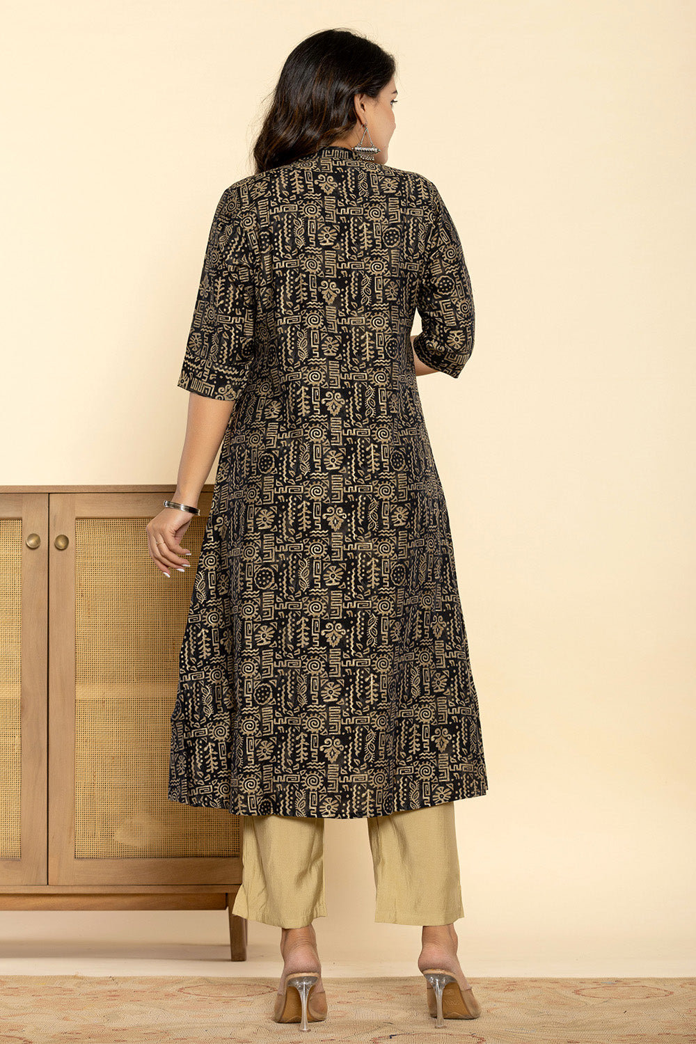 Black Colour Printed Muslin Kurta