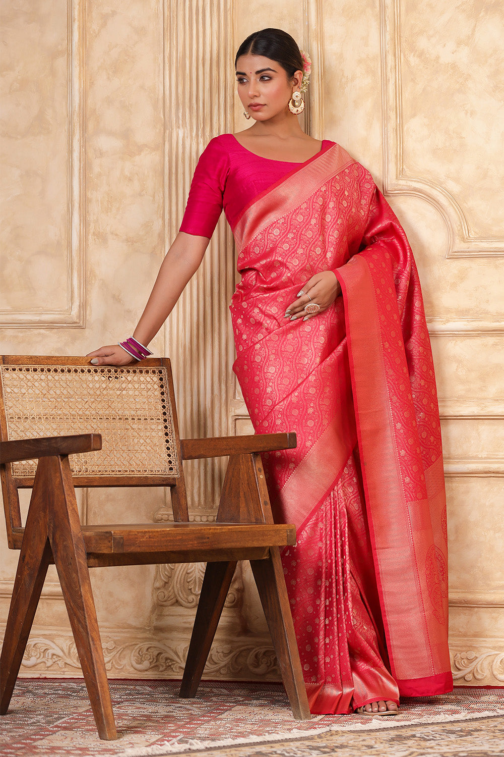 Fuschia Pink Silk Woven Saree