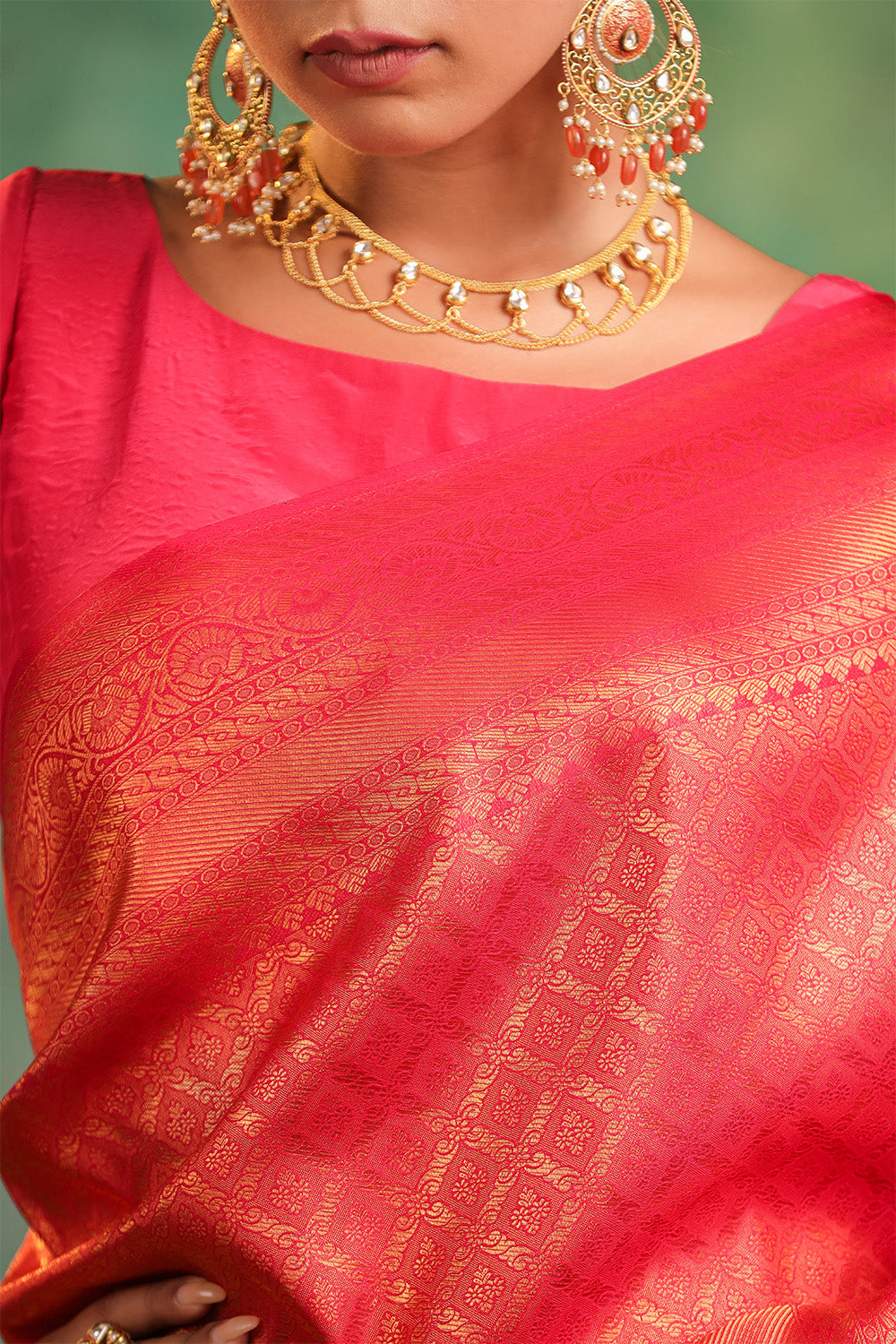 Deep Carmine Pink Colour Silk Zari Woven Saree