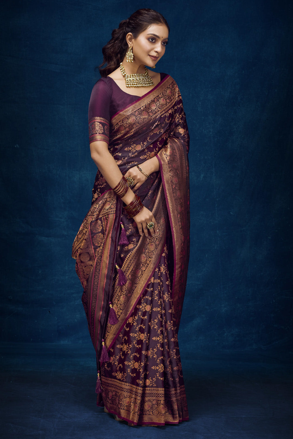 Dark Scarlet Color Woven Silk Banarasi Saree