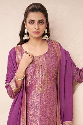 Light Plum Color Tissue Silk Zari Woven Unstitched Suit Fabric