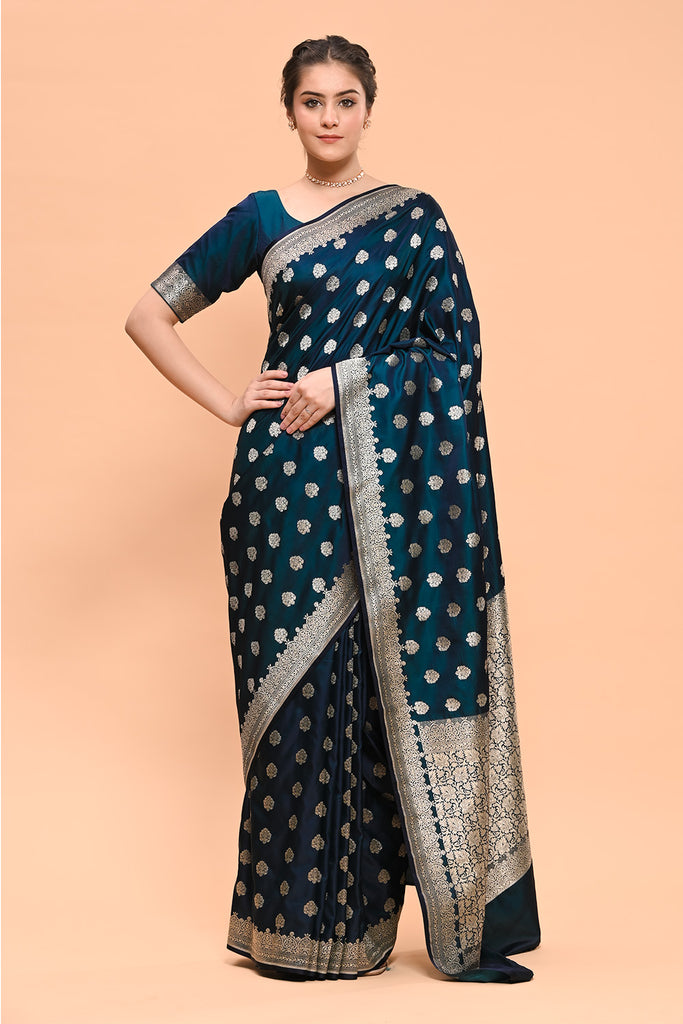 Peacock Blue Color Woven Banarasi Silk Saree