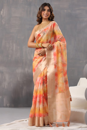 Multi-Color Floral Printed Organza Saree