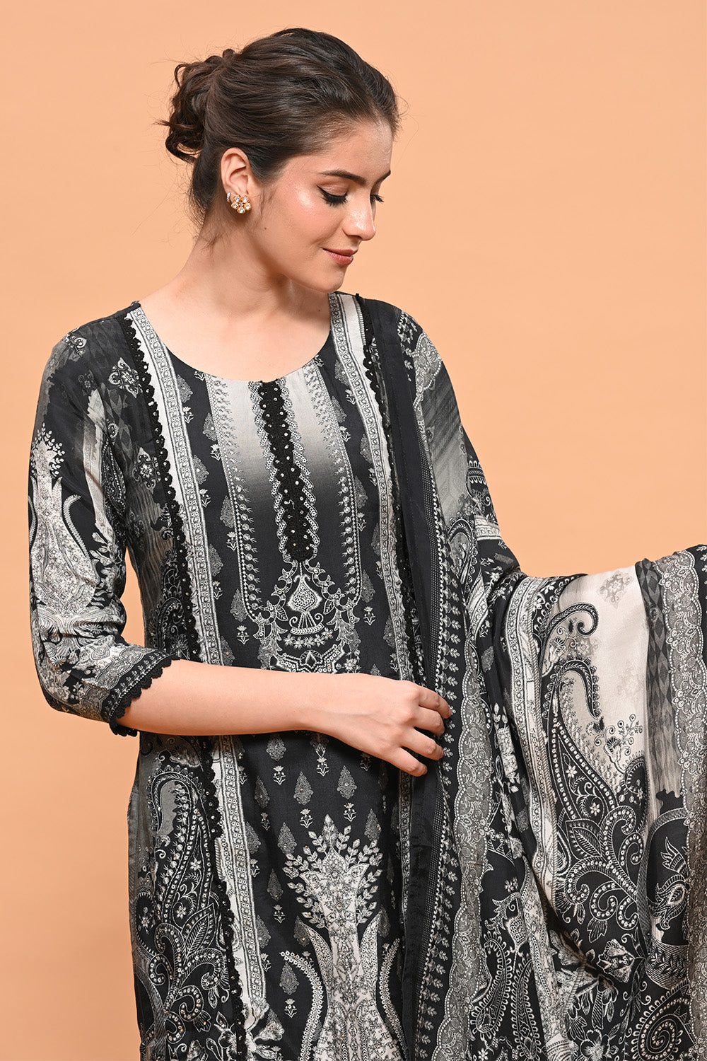 Black Color Muslin Printed Suit