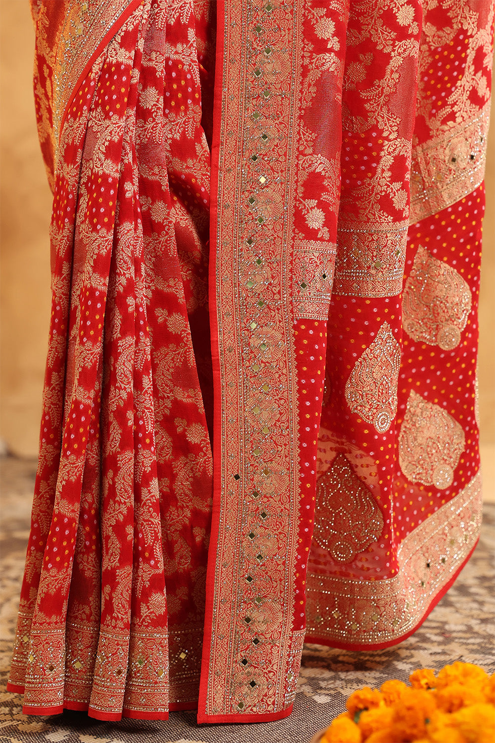 Red Color Khhadi Georgette Woven Saree