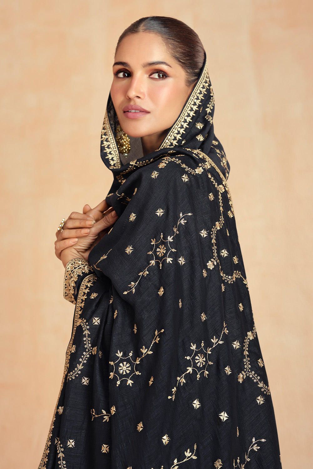 Black Color Silk Embroidered Anarkali Suit