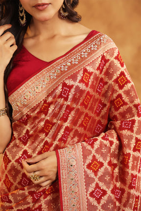 Maroon Color Khhadi Georgette Woven Saree