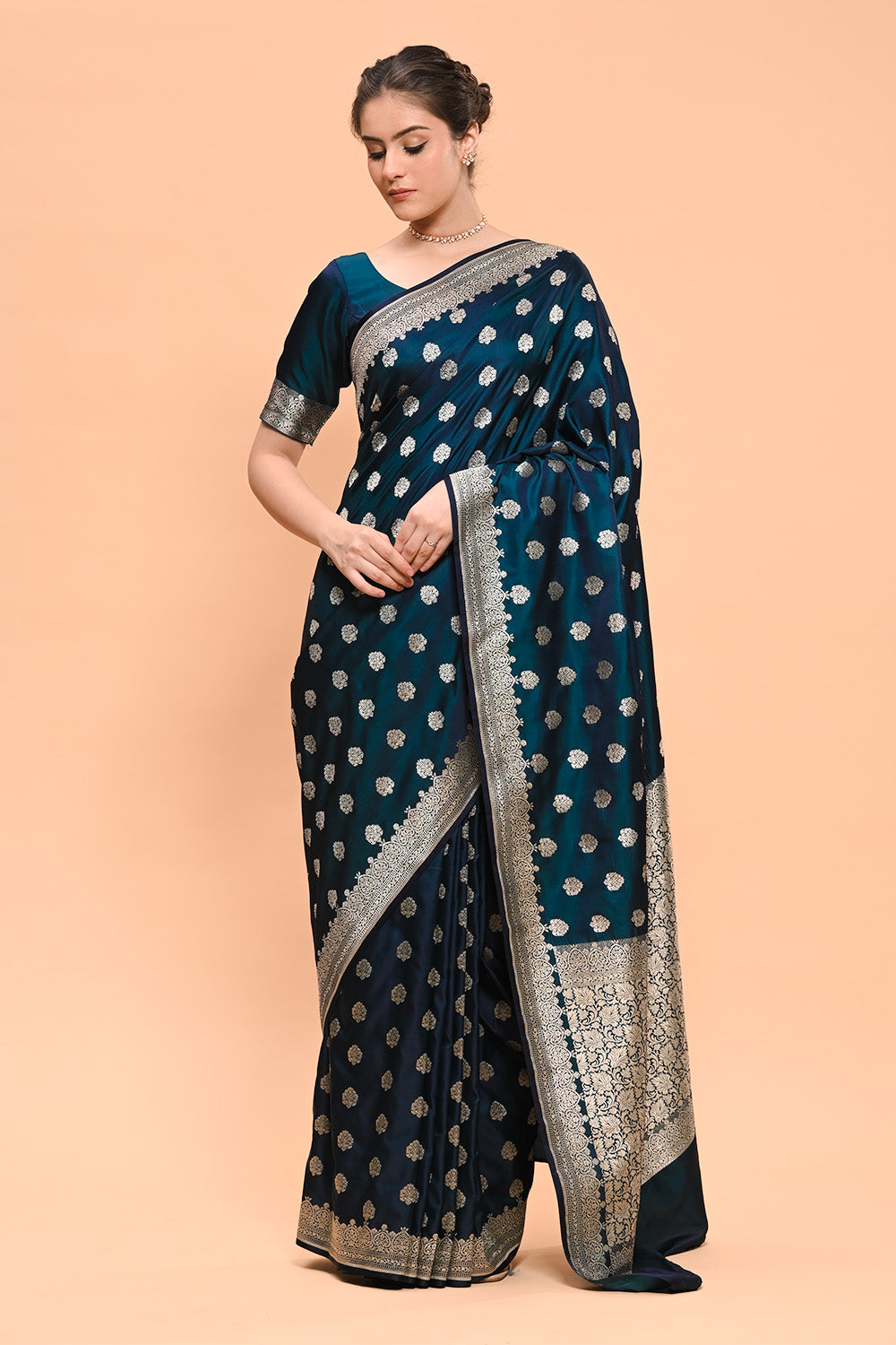 Peacock Blue Color Woven Banarasi Silk Saree