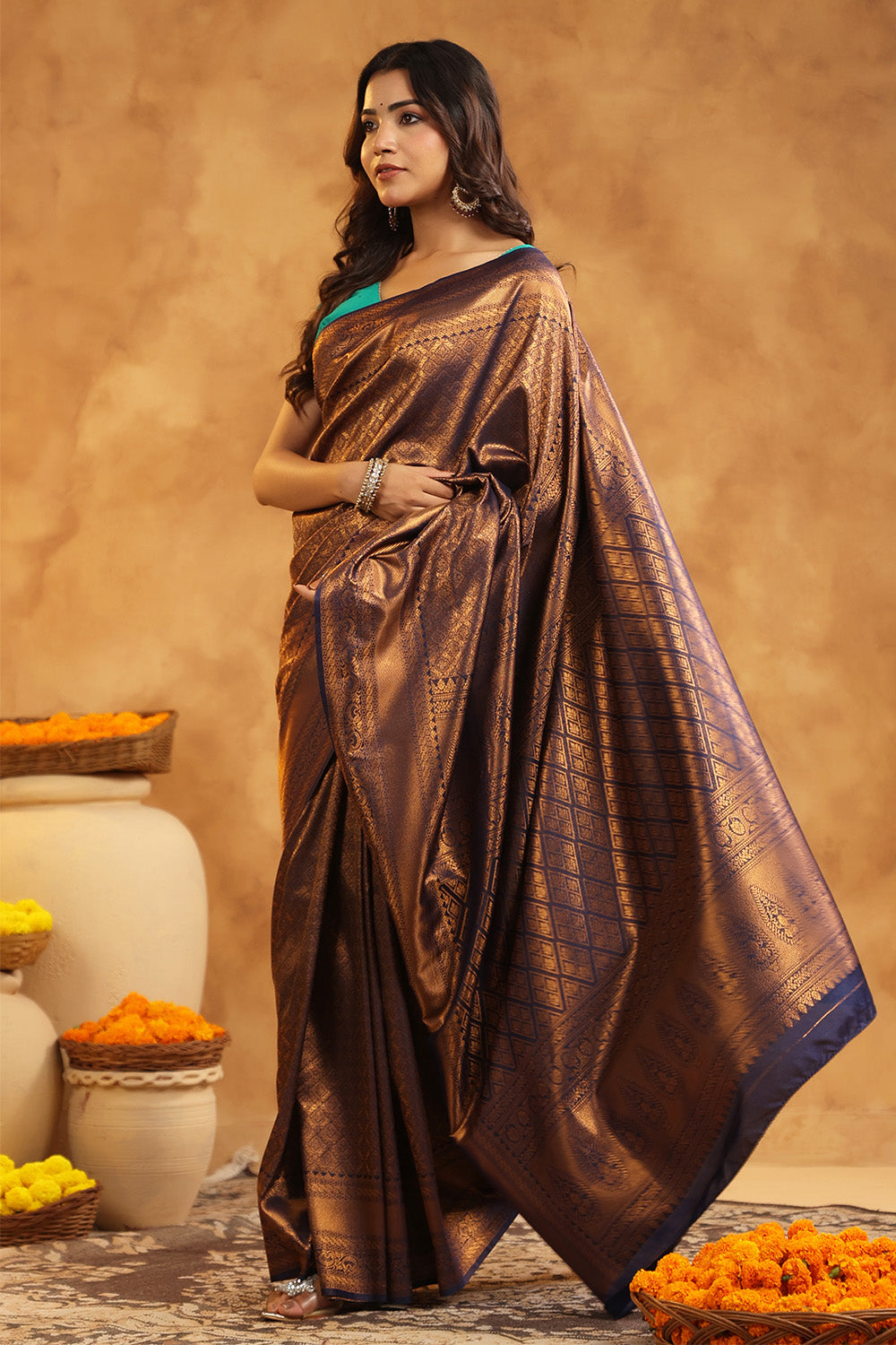 Navy Colour Silk Zari Woven Saree